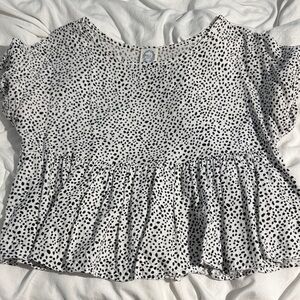 Blue Rain Black and White Polka Dot Blouse